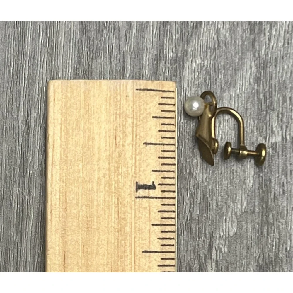 Vintage DCE Curtis 14k GF Leaf Screwback‎ Earrings Simulated Pearl Mid Century